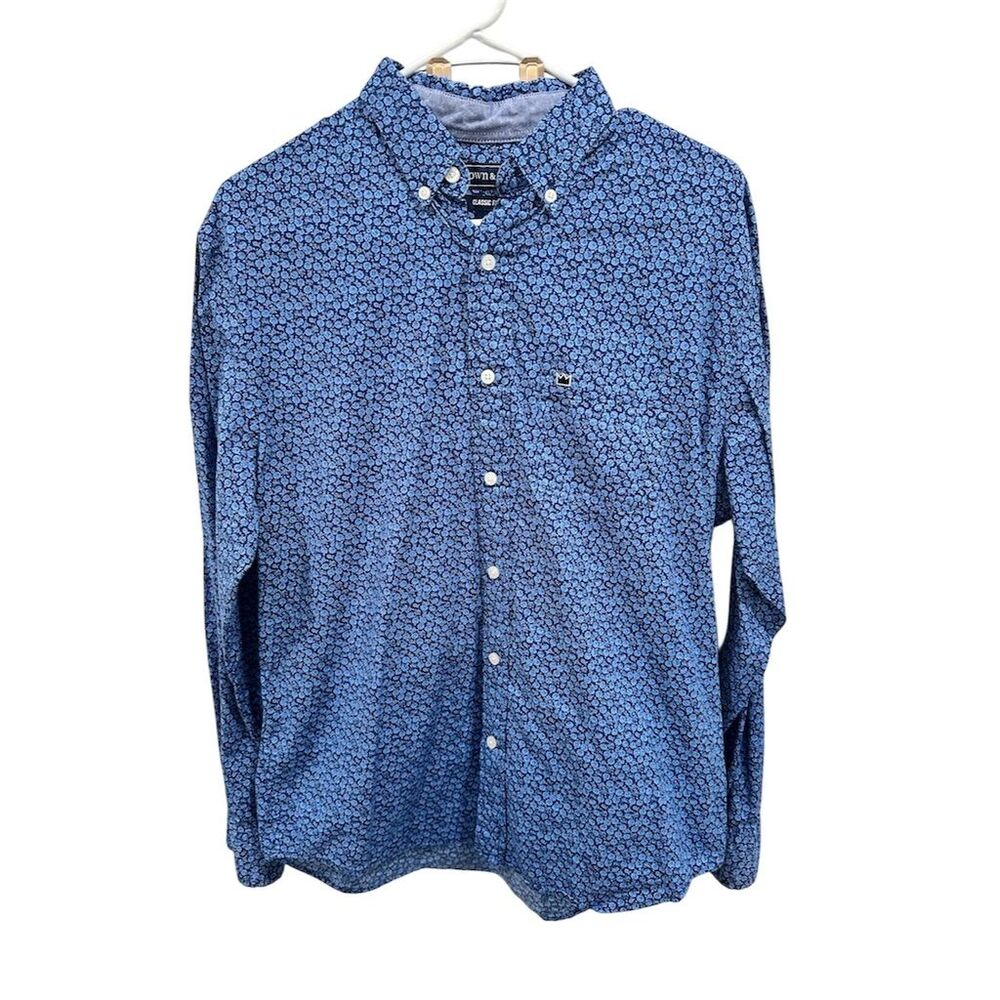 Crown & Ivy Men's Classic Fit Floral‎ Long Sleeve Shirt Blue Size S Standard